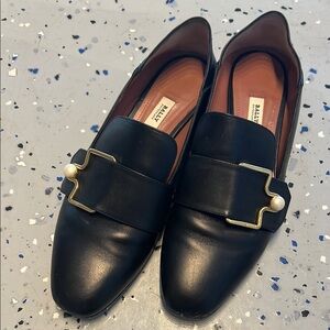 Bally Black and Gold Leather Slip-On Loafers